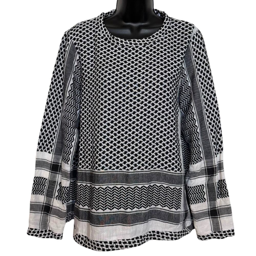 Cecilie Copenhagen Long Sleeve Keffiyeh Pattern Top Black Stone Size Large L
